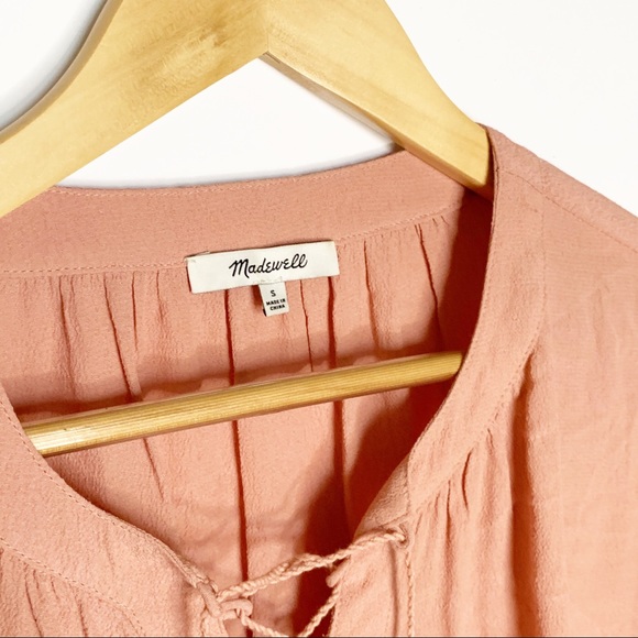 Madewell Pink Lace up Long Sleeve Peasant Blouse - Picture 4 of 5